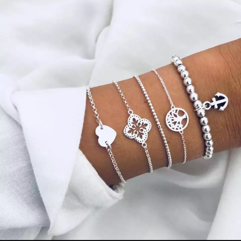 Mix & Match Sale! 5 Pc Silver Bracelet Set - Picture 1 of 2